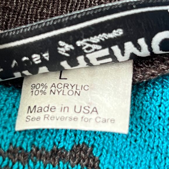 San Remo Knits Open Sweater Cardigan Charcoal Grey Blue Geo Large - Picture 9 of 9